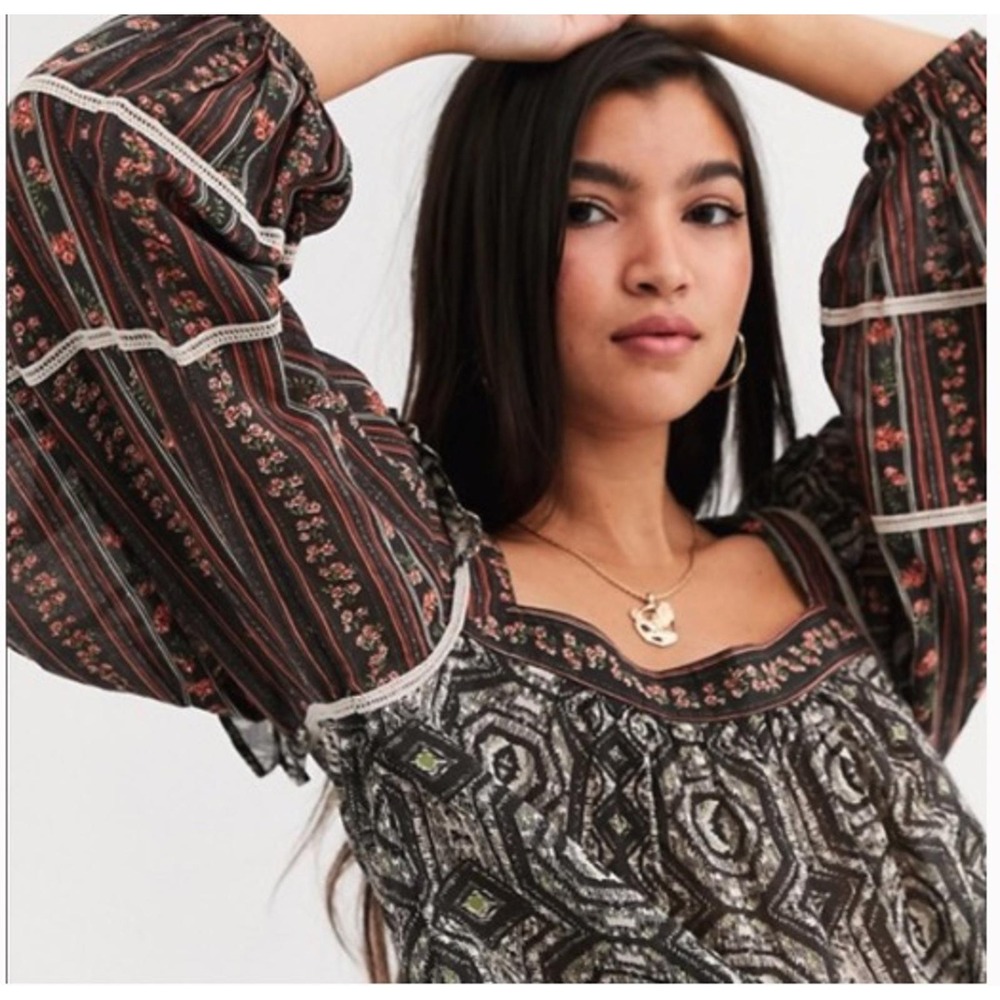 Free‎ People Mostly Meadow Top in Black Combo Size Medium